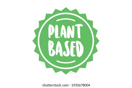Plant based badge with leafs. Vector design for organic, vegan, vegetarian, natural food.