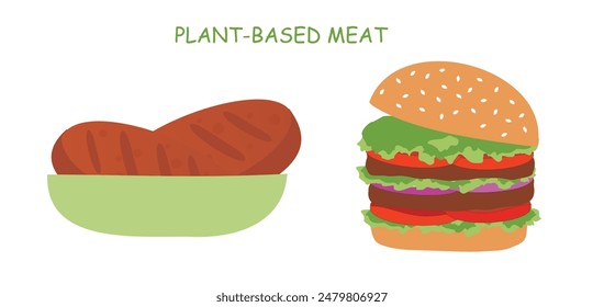 Plant based beyond meat food vector illustration. Vegan and healthy lifestyle vegetarian concept