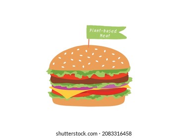 Planta basada más allá de la ilustración vectorial de hamburguesa de carne. Concepto vegetariano de estilo de vida vegano y saludable