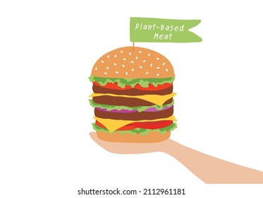 Plant based beyond meat hamburger vector illustration. Vegan and healthy lifestyle vegetarian concept