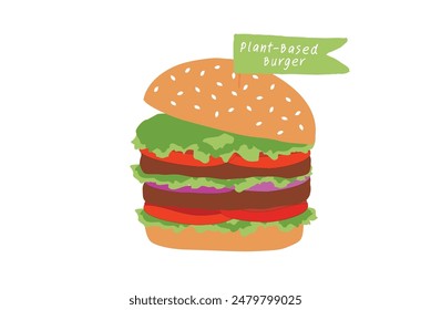 Plant based beyond meat hamburger vector illustration. Vegan and healthy lifestyle vegetarian concept