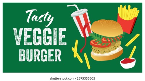 Plant based Burger Fast Food Menu - Horizontal Banner 