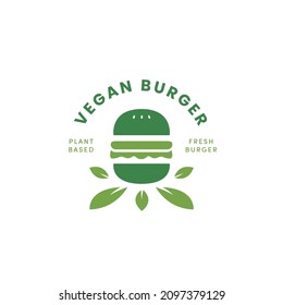 Plant based burger logo for diet, vegan vegetarian hamburger logo glyph icon template