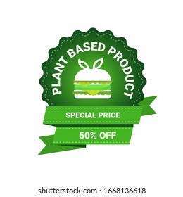 plant based burger vegan fast food natural product sticker organic healthy vegan market logo fresh food emblem badge design flat vector illustration