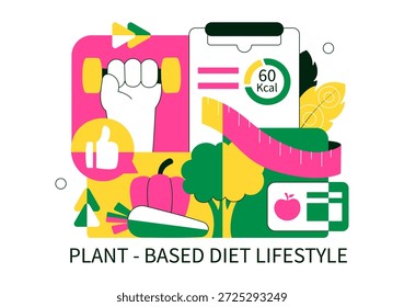 Plant Based Diet Lifestyle Vector Illustration For Healthy Vegan Nutrition, Sustainable Living, Natural Food in a Cartoon Background