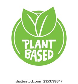 Plant based emblem. Vegan Eco friendly badge with plant icon.