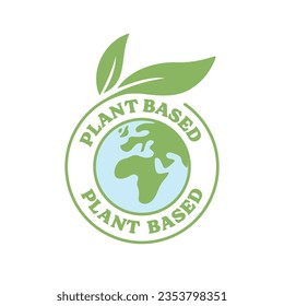 Plant based emblem. Vegan Eco friendly badge with plant icon.