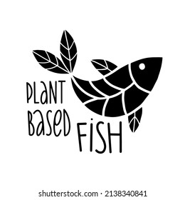 Plant based fish concept. Vegan product. fish fins in the form of plant leaves. Organic natural vegetarian food. Vector flat illustration.