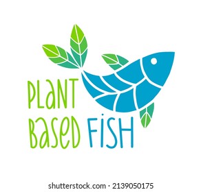 Plant based fish concept. Vegan product. fish fins in the form of plant leaves. Organic natural vegetarian food. Vector flat illustration.