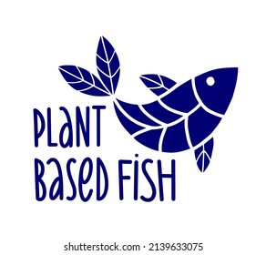 Plant based fish concept. Vegan product. fish fins in the form of plant leaves. Organic natural vegetarian food. Vector flat illustration.