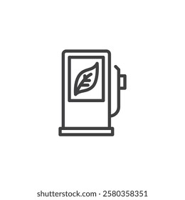 Plant Based Fuel line icon. linear style sign for mobile concept and web design. Fuel pump with a leaf outline vector icon. Eco energy symbol, logo illustration. Vector graphics