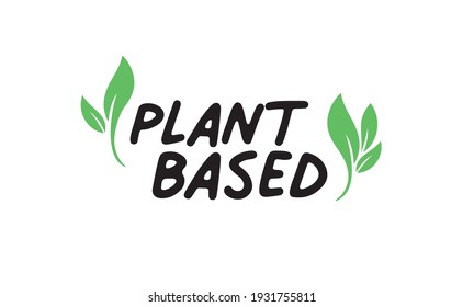 Plant based hand made text, hand drawn lettering style with leaves. Vegan and vegetarian food design concept. Veggie nutrition. 