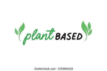 Plant based hand made text, hand drawn lettering style with leaves. Vegan and vegetarian food design concept. Veggie nutrition. 