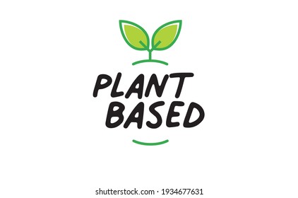 Plant based hand made text, hand drawn lettering style with leaves. Vegan and vegetarian food design concept. Veggie nutrition. 