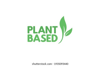 Plant based hand made text, hand drawn lettering style with leaves. Vegan and vegetarian food design concept. Veggie nutrition. 