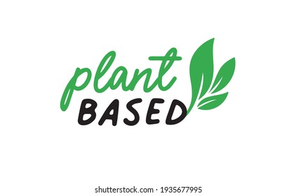 Plant based hand made text, hand drawn lettering style with leaves. Vegan and vegetarian food design concept. Veggie nutrition. 