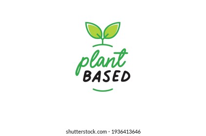 Plant based hand made text, hand drawn lettering style with leaves. Vegan and vegetarian food design concept. Veggie nutrition. 