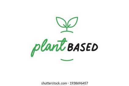 Plant based hand made text, hand drawn lettering style with leaves. Vegan and vegetarian food design concept. Veggie nutrition. 