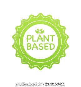 Plant based label grunge. Flat simple vector icon. Healthy food poster. Fresh ecological. Plant based symbol, badge, logo. Vector illustration