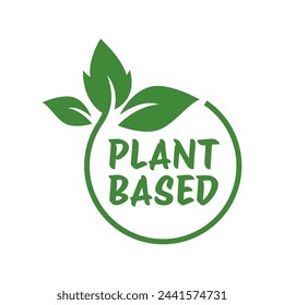 Plant based label. with leaf icon. Vector illustration isolated on white background