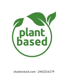 Plant based label. with leaf icon. Vector illustration isolated on white background