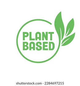 Logo de la planta. Base de forma circular con hoja de planta. Bandera amistosa vegana y vegetariana. 