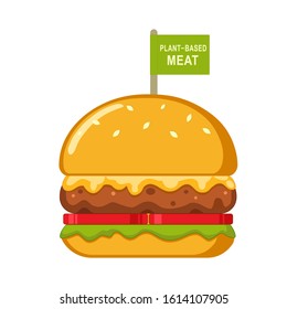 Plant based Meat hamburger. Isolated vector illustration on white background.