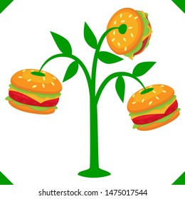 Plant Based Meat With Hamburger Tree Concept With Cheese Burger