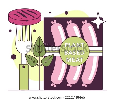 Plant based meat. Meatless sausages made og vegetables ingredients such as mung beans, brown rice and pea. Vegan organic food. Vector flat illustration