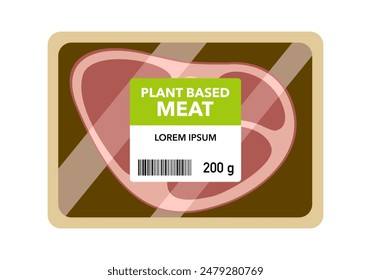 Carne a base de plantas en diseño plano de paquete sobre fondo blanco.