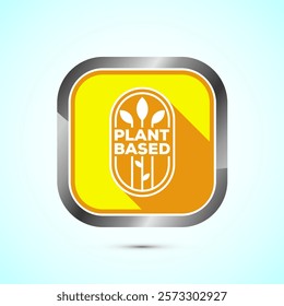 Plant based product icon design illustration. plant based food, natural ingredients. Yellow shadow button design