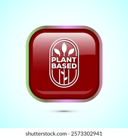 Plant based product icon design illustration. plant based food, natural ingredients. Red color square button design