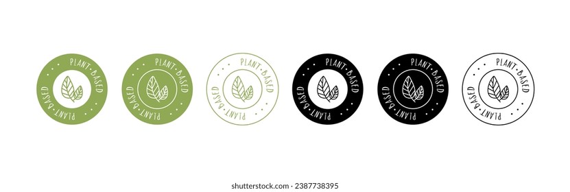 Plant based product icon. Round vector sticker set in different colors, isolated on white background