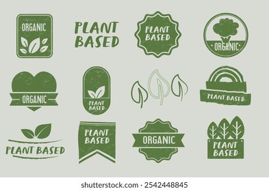 Plant based product label, icon, logo, sign. Vegan, vegetarian. vector illustration.