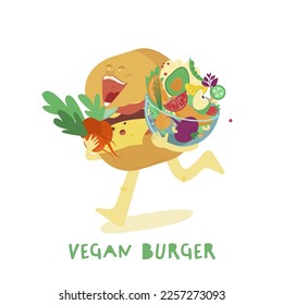 Plant based protein concept. Healthy natural vegan and vegetarian food. Graphic design. Funny idea. Editable vector illustration isolated on a white background.