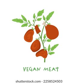 Plant based protein concept. Vegetarian meat. Healthy natural vegan food. Graphic design. Editable vector illustration in cartoon style isolated on a white background.