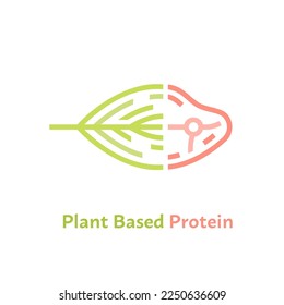 Plant based protein sign. Eating less meat. Alternative protein sources. Healthy lifestyle concept. Graphic pictogram, emblem, icon. Editable vector illustration isolated on a transparent background.