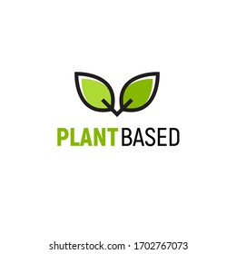 Plant Based Vegan Badge Eco Icon. Suitable Vegetarian Symbol Logo Leaf Plant Sign