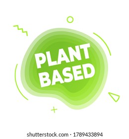 Signo de ícono de dieta vegetal vegetal con elementos líquidos abstractos modernos gradiente gradiente gráfico de estilo plano ilustración de fluido vectorial. Vegan, logo de símbolo vegetariano adecuado con texto de nubes verdes.