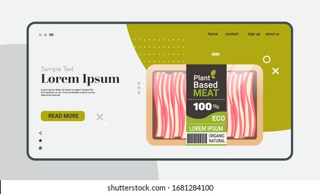 Plant Based Vegetarian Bacon Beyond Meat In Packaging Organic Natural Vegan Food Concept Horizontal Copy Space Vector Illustration