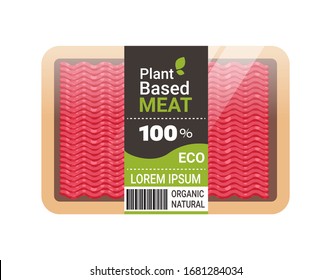 Plant Based Vegetarian Beyond Minced Meat In Packaging Organic Natural Vegan Food Concept Horizontal Copy Space Vector Illustration