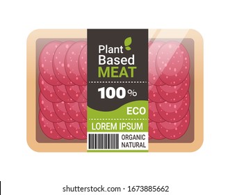 Plant Based Vegetarian Salami Slices Beyond Meat In Packaging Organic Natural Vegan Food Concept Horizontal Copy Space Vector Illustration