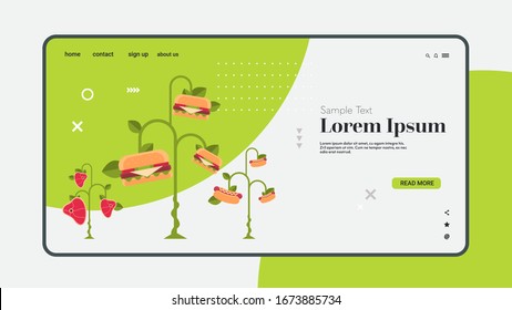 plant based vegetarian steak hot dog burger eco food tree beyond meat organic natural vegan food concept copy space horizontal vector illustration