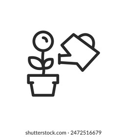Pflanze wird gegossen, Münze statt Blume. Profitwachstum und Investitionen. Bearbeitbare Strichbreite
