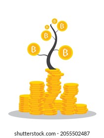  plant with bitcoin tree. illustration concept eps10