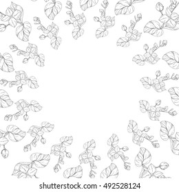 Plant in blossom, branch with flower ink sketch on white background. Vector illustration for your design
