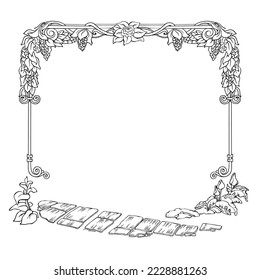 Plant Border. Outline hand drawn botanical frame. Vector illustration.