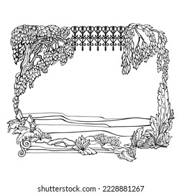 Plant Border. Outline hand drawn botanical frame. Vector illustration.