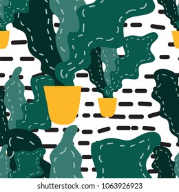 plant botanical seamless pattern. doodling greenery pattern. geometrical print in trendy modern style. vector hipster print illustration. memphis style print. 