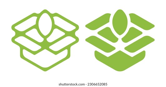 Plant Box Logo Vector Icon Symbol Template. Tree Seeds Box Vector Illustration